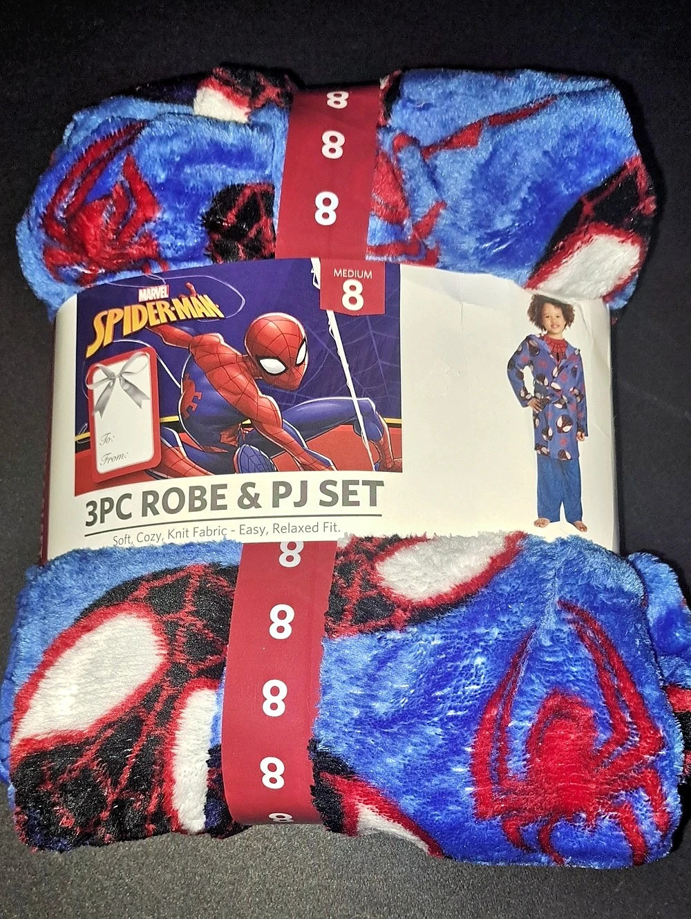 Marvel Spider-Man 3PC Robe & PJ Set Boys Size 8 Blue & Red